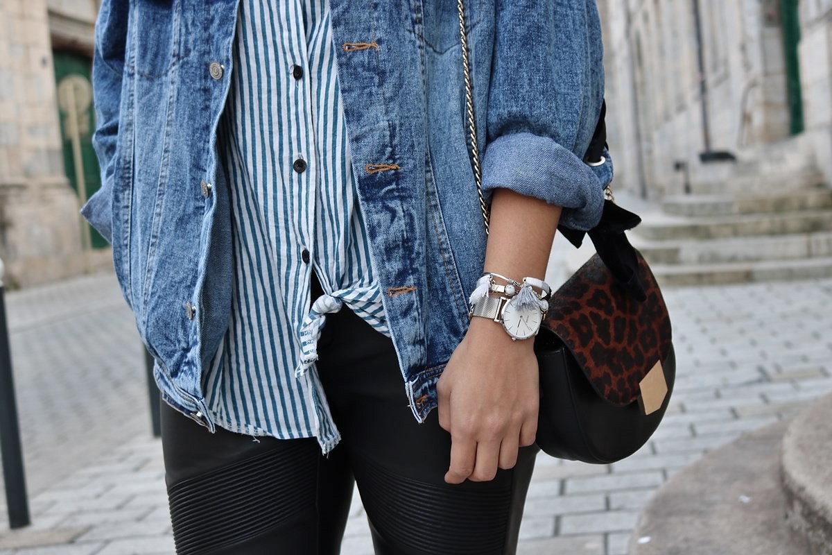 pauline-dress-tenue-look-besancon-veste-denim-lace-up-noir-tregging-chemise-rayee-sac-leo-zoom-tronc